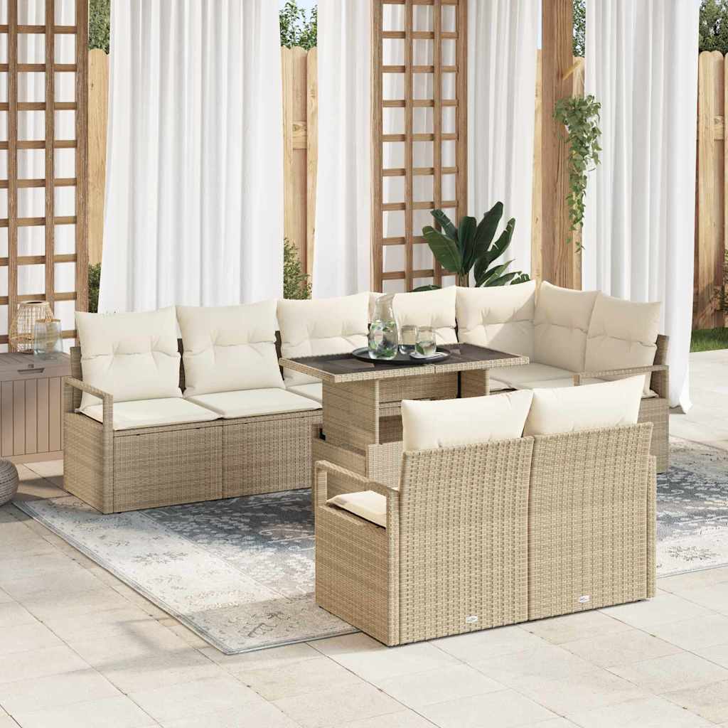 Tuin Sofa Set met kussen 9 pcs Beige en Crème poly rattan is nu te koop bij PeponiXL, paradijselijk wonen!