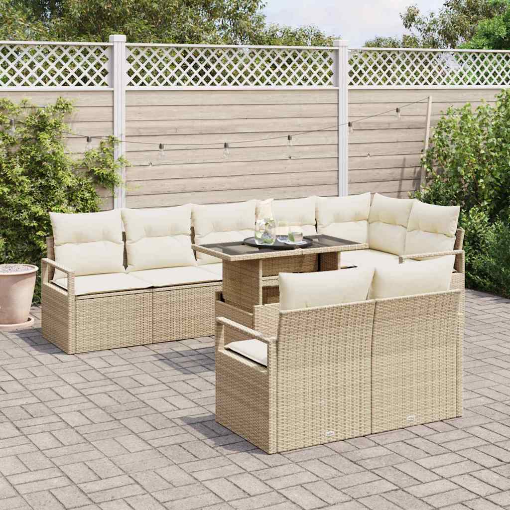 Tuin Sofa Set met kussen 9 pcs Beige en Crème poly rattan is nu te koop bij PeponiXL, paradijselijk wonen!