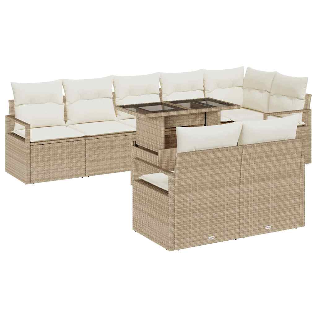 Tuin Sofa Set met kussen 9 pcs Beige en Crème poly rattan is nu te koop bij PeponiXL, paradijselijk wonen!