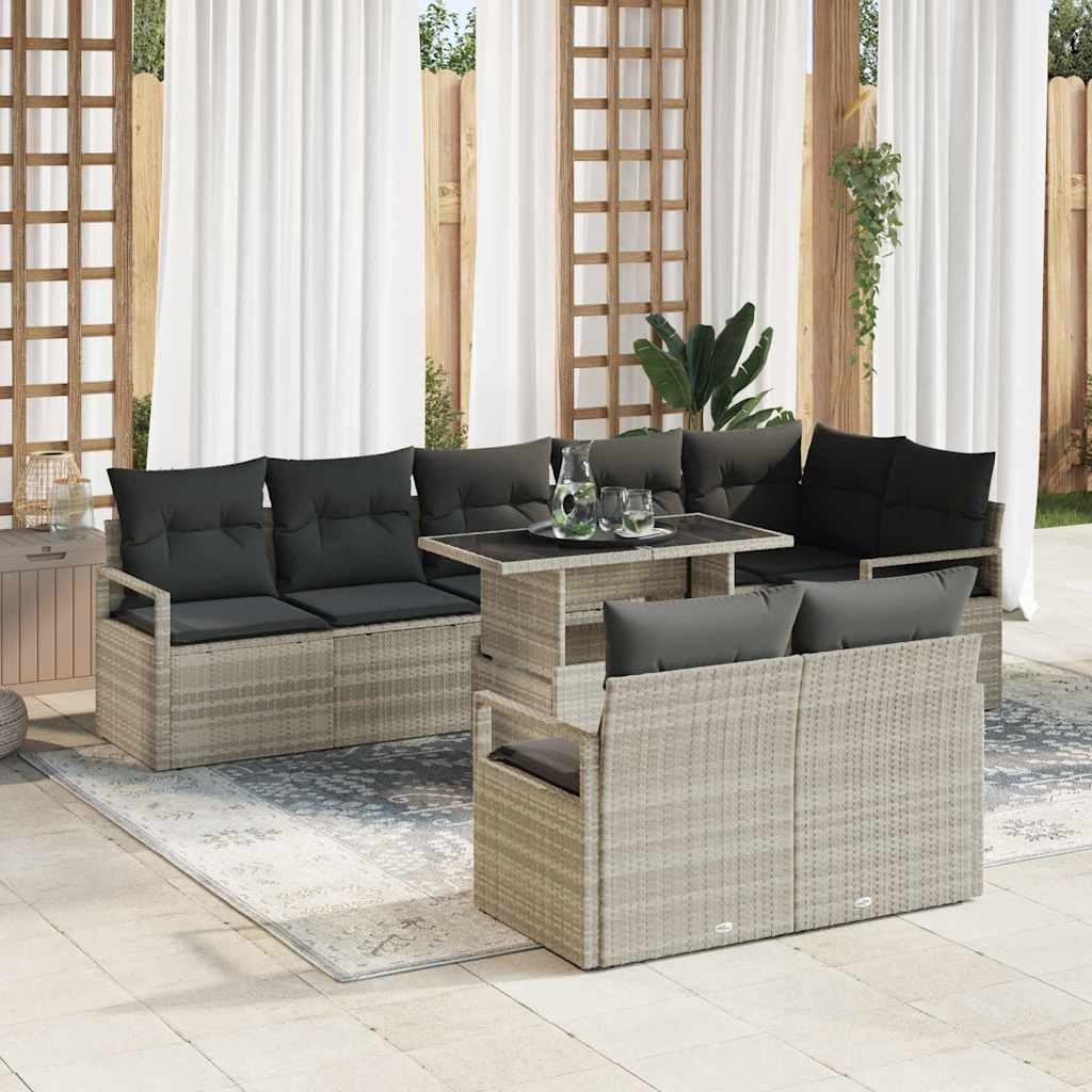 Tuin Sofa Set met kussen 9 pcs Lichtgrijs poly rattan is nu te koop bij PeponiXL, paradijselijk wonen!