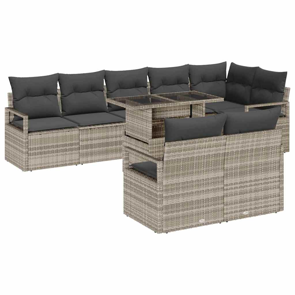 Tuin Sofa Set met kussen 9 pcs Lichtgrijs poly rattan is nu te koop bij PeponiXL, paradijselijk wonen!
