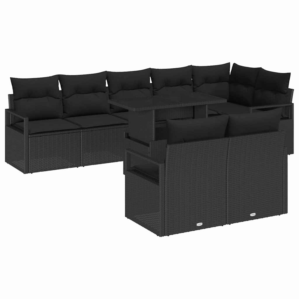 Tuin Sofa Set met kussen 9 pcs Zwart poly rattan is nu te koop bij PeponiXL, paradijselijk wonen!
