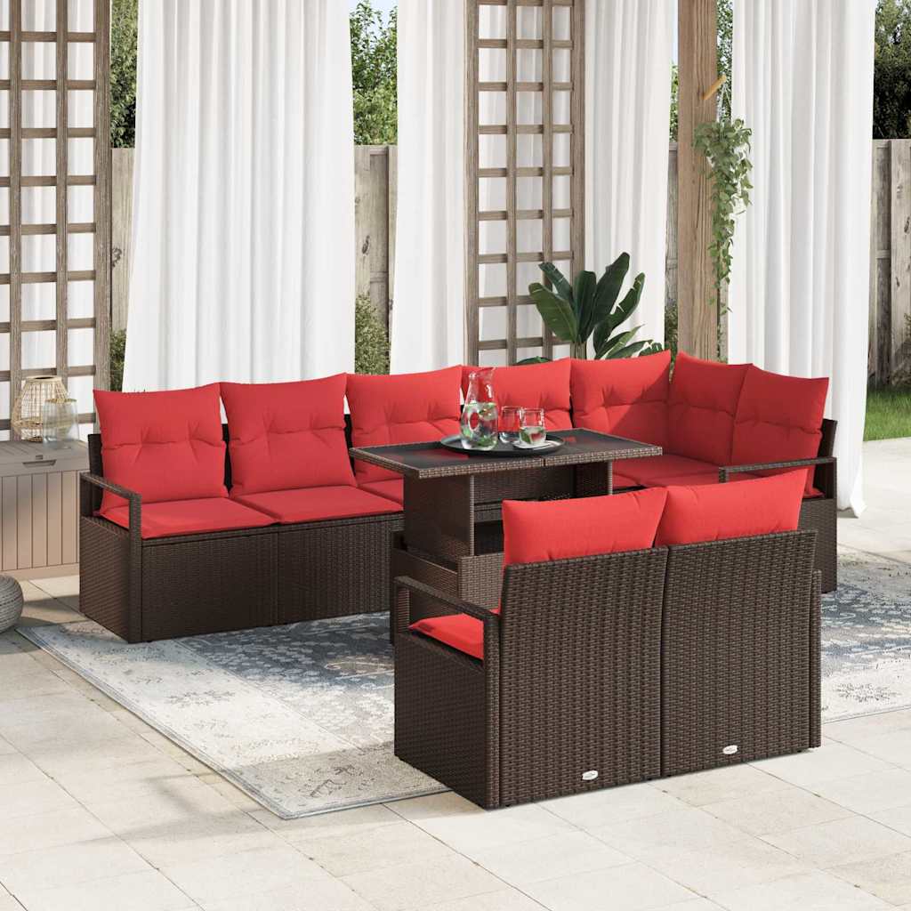 Tuin Sofa Set met opslag 9 pcs Bruin en Rood poly rattan is nu te koop bij PeponiXL, paradijselijk wonen!