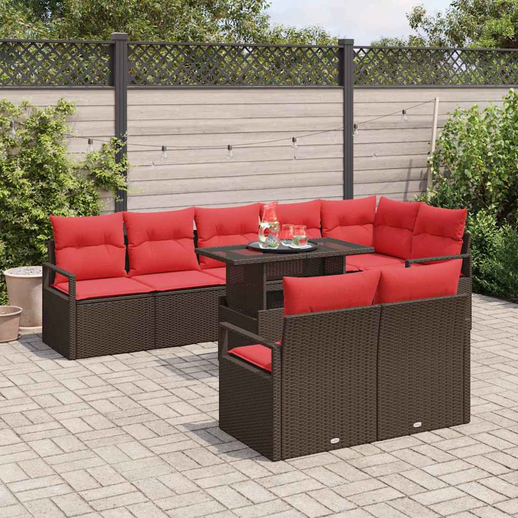 Tuin Sofa Set met opslag 9 pcs Bruin en Rood poly rattan is nu te koop bij PeponiXL, paradijselijk wonen!