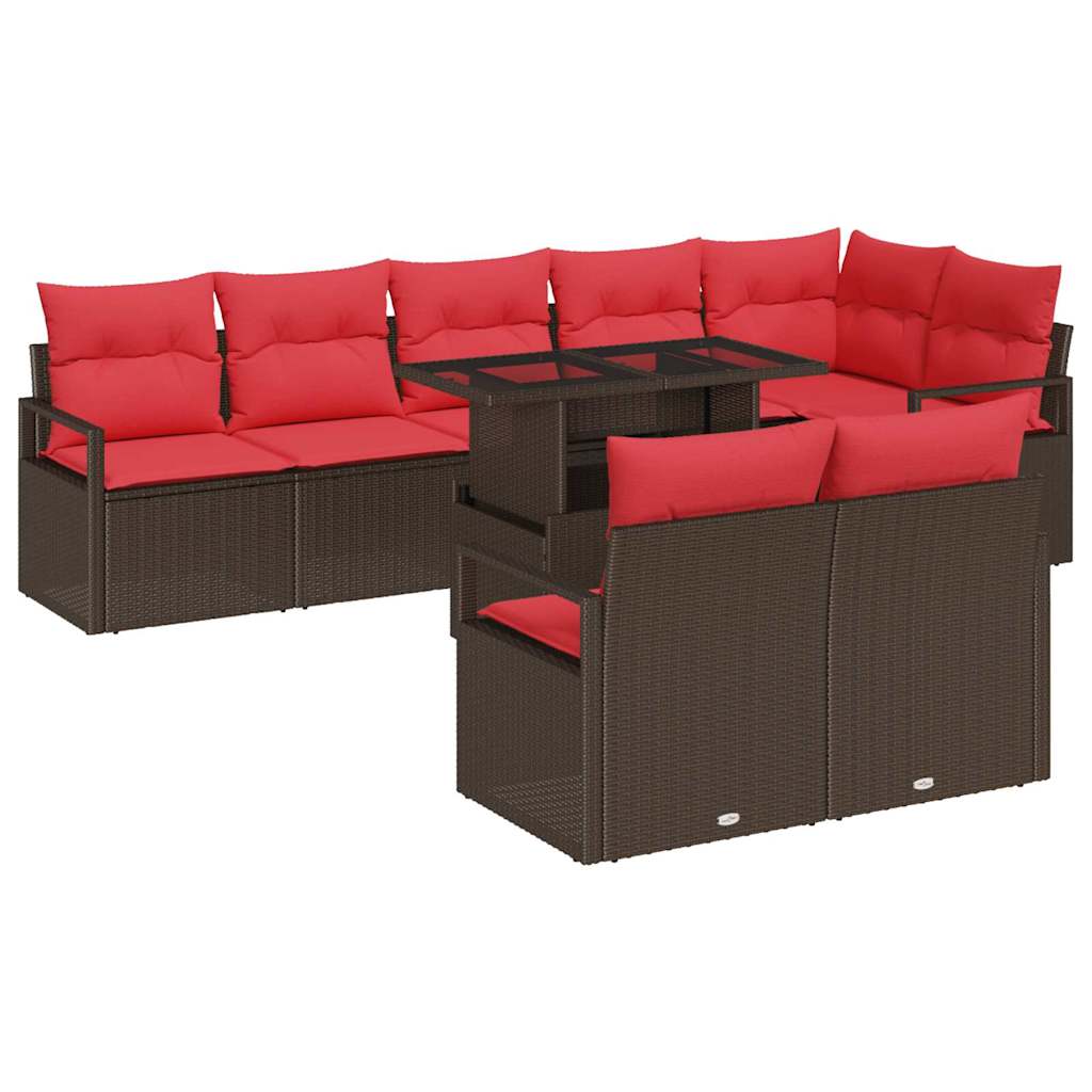 Tuin Sofa Set met opslag 9 pcs Bruin en Rood poly rattan is nu te koop bij PeponiXL, paradijselijk wonen!