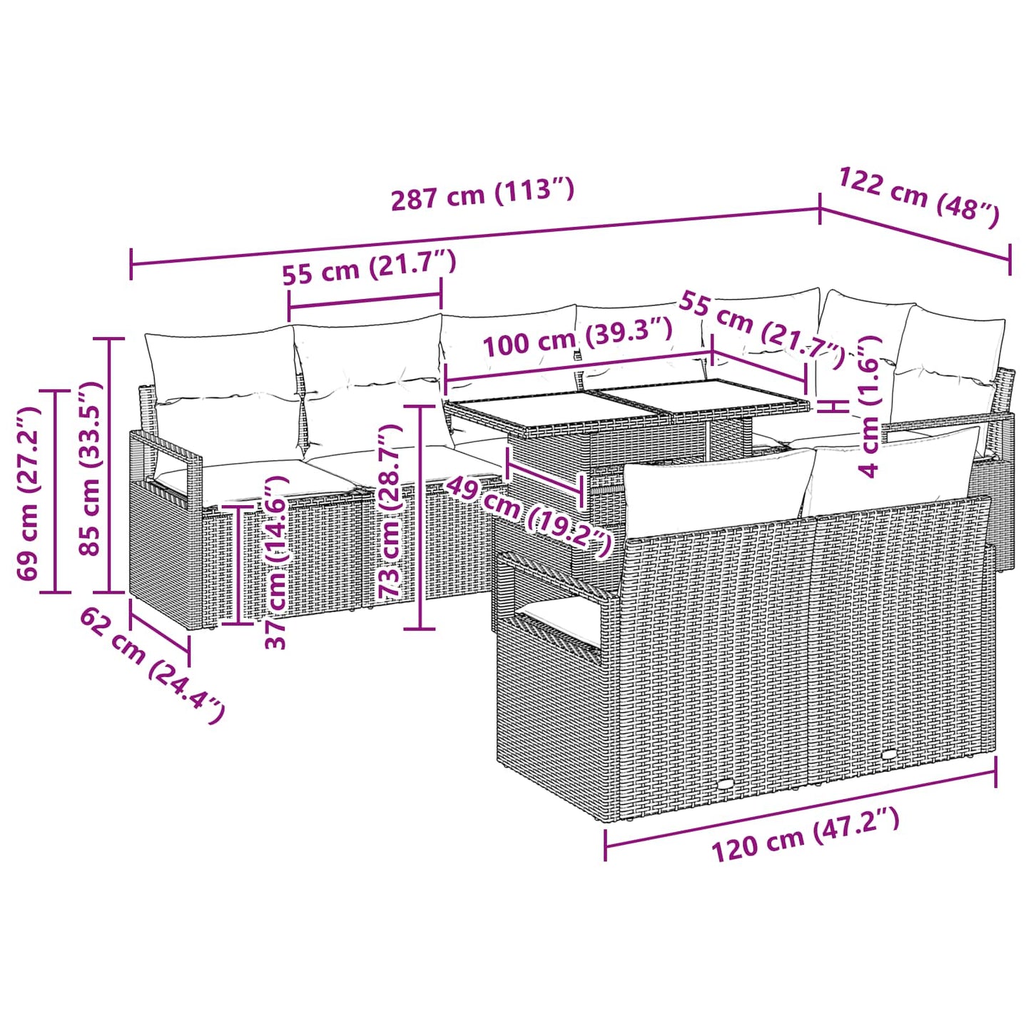 Tuin Sofa Set met opslag 9 pcs Bruin en Rood poly rattan is nu te koop bij PeponiXL, paradijselijk wonen!