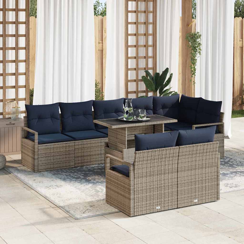 Tuin Sofa Set met kussen 9 pcs Grijs en Marineblauw poly rattan is nu te koop bij PeponiXL, paradijselijk wonen!