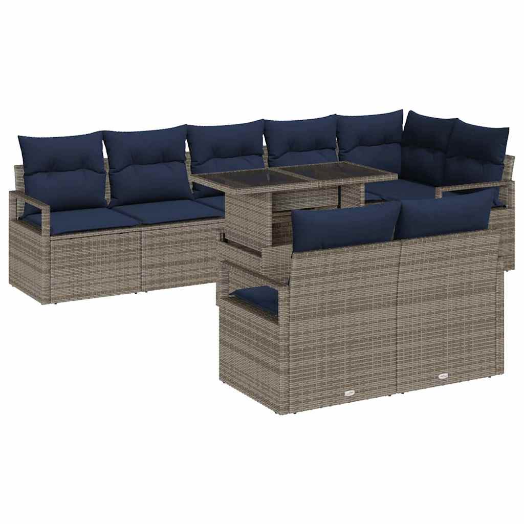 Tuin Sofa Set met kussen 9 pcs Grijs en Marineblauw poly rattan is nu te koop bij PeponiXL, paradijselijk wonen!