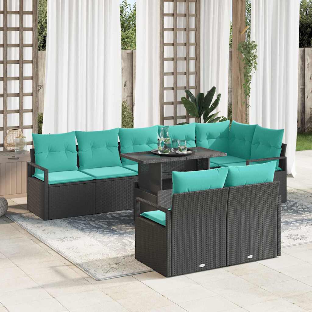 Tuin Sofa Set met opslag 9 pcs Zwart en Blauw poly rattan is nu te koop bij PeponiXL, paradijselijk wonen!