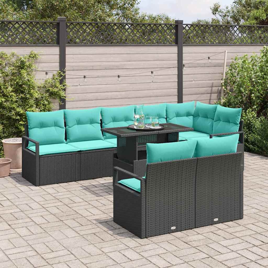 Tuin Sofa Set met opslag 9 pcs Zwart en Blauw poly rattan is nu te koop bij PeponiXL, paradijselijk wonen!