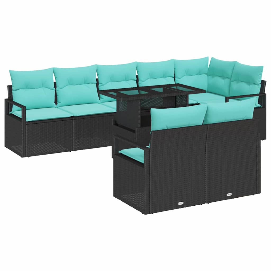 Tuin Sofa Set met opslag 9 pcs Zwart en Blauw poly rattan is nu te koop bij PeponiXL, paradijselijk wonen!