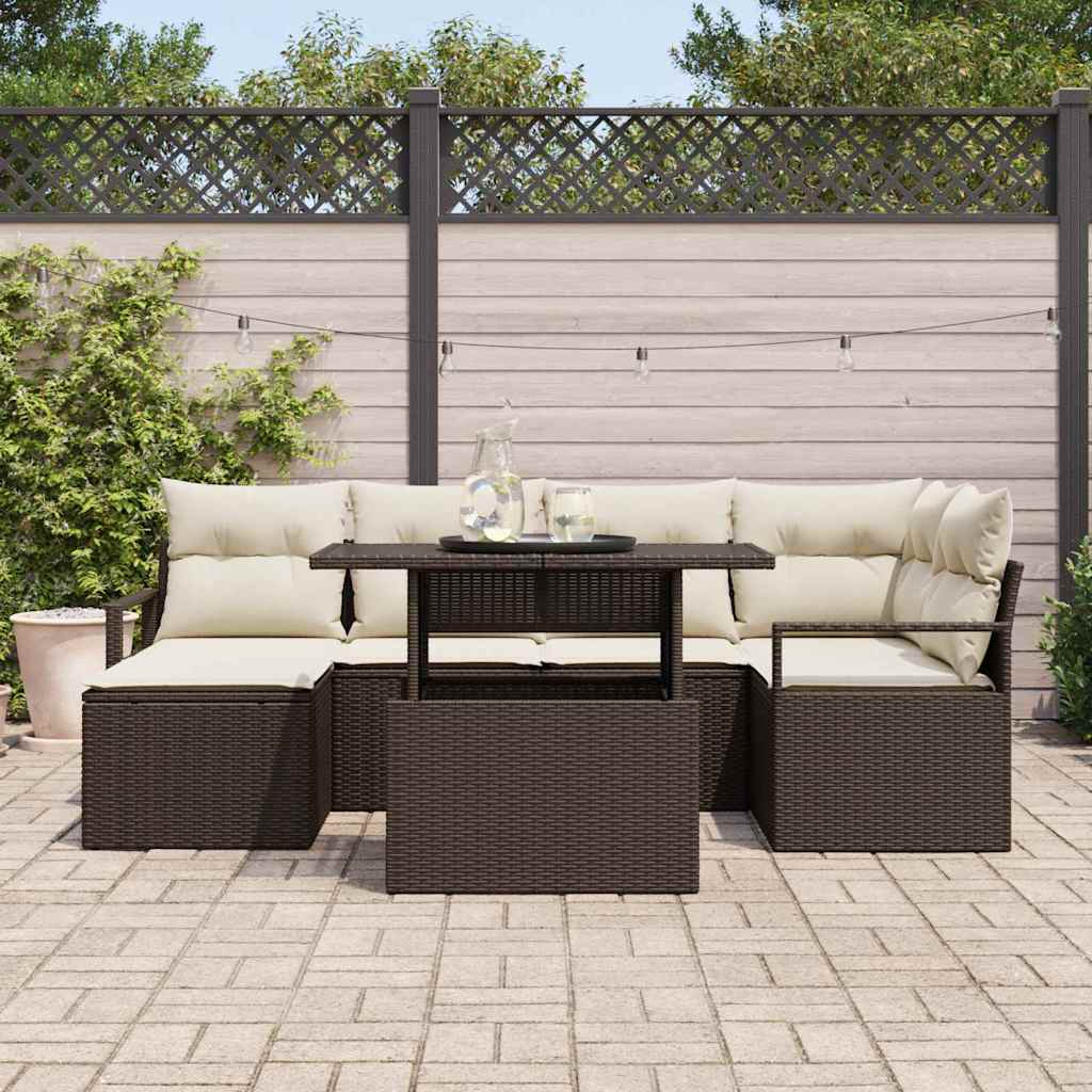 Tuin Sofa Set met kussen 7 pcs Bruin en crème is nu te koop bij PeponiXL, paradijselijk wonen!