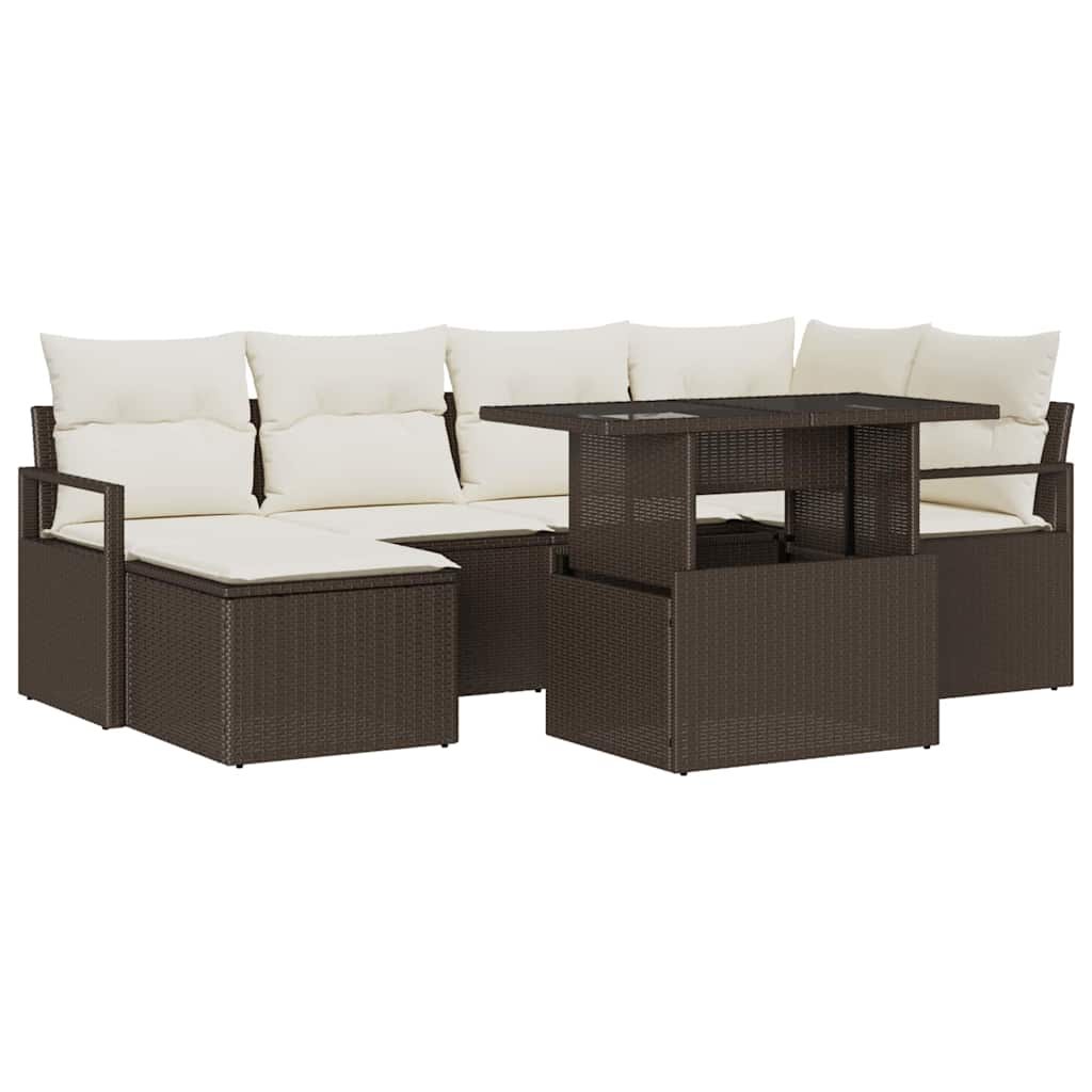 Tuin Sofa Set met kussen 7 pcs Bruin en crème is nu te koop bij PeponiXL, paradijselijk wonen!