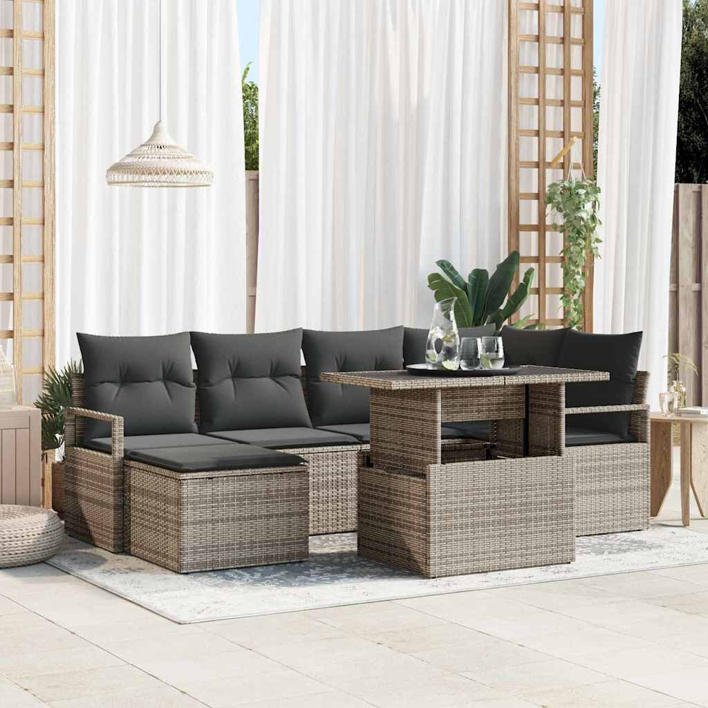 Tuin Sofa Set 7 pcs Grijs Poly rattan en gepoedercoat staal is nu te koop bij PeponiXL, paradijselijk wonen!