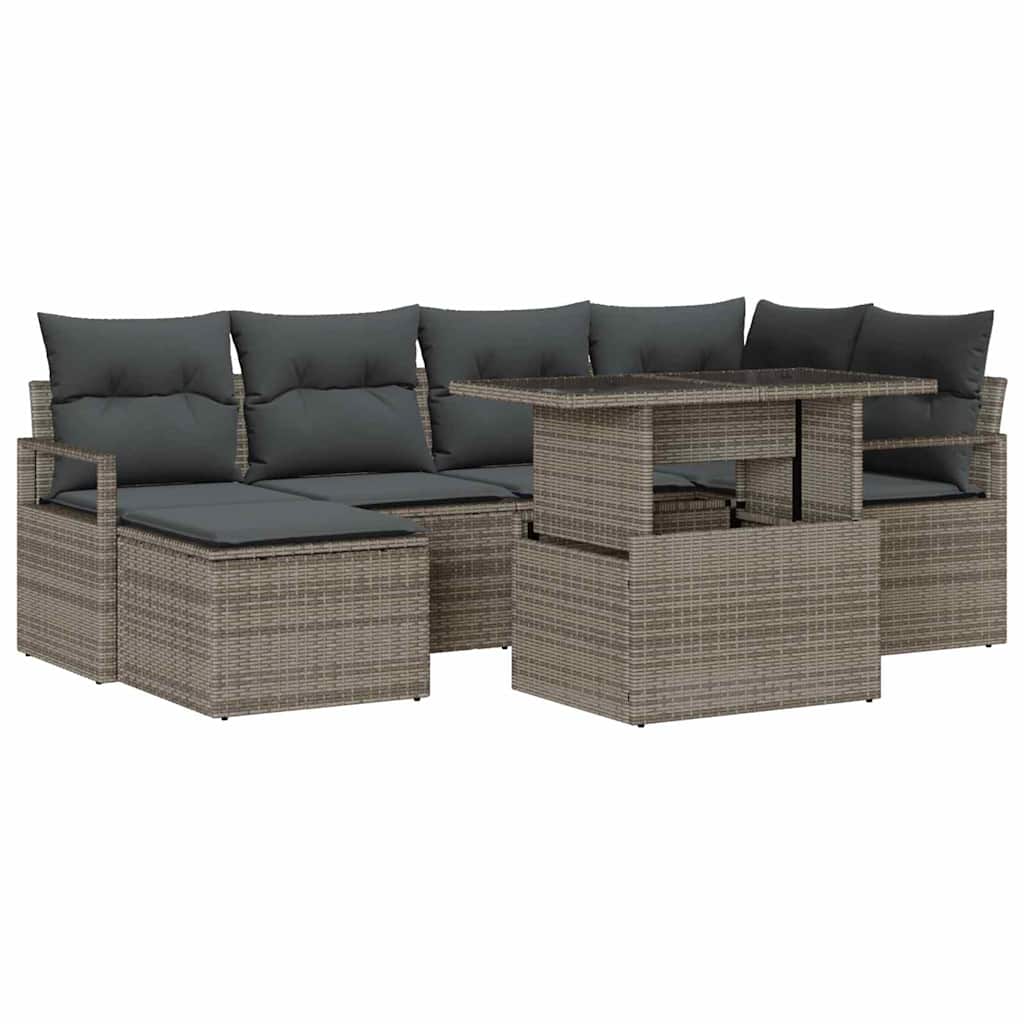 Tuin Sofa Set 7 pcs Grijs Poly rattan en gepoedercoat staal is nu te koop bij PeponiXL, paradijselijk wonen!