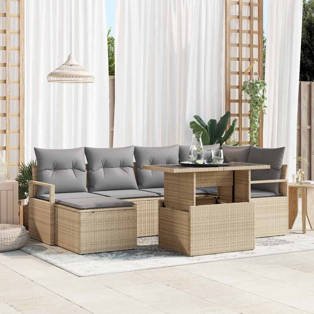 Tuin Sofa Set met kussen 7 pcs beige en lichtgrijs is nu te koop bij PeponiXL, paradijselijk wonen!
