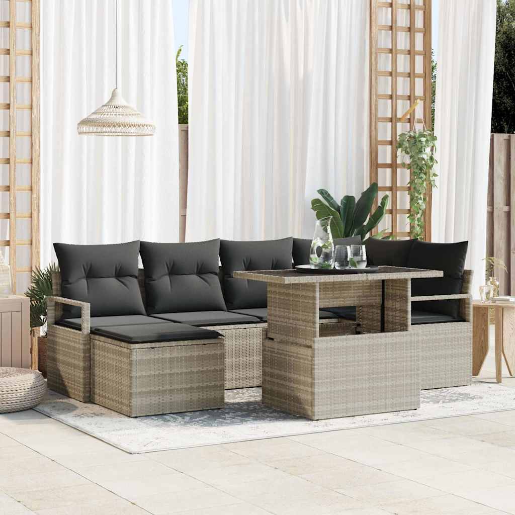 Tuin Sofa Set met kussen 7 pcs Lichtgrijs is nu te koop bij PeponiXL, paradijselijk wonen!