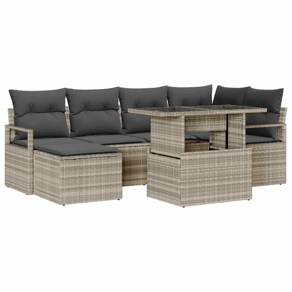 Tuin Sofa Set met kussen 7 pcs Lichtgrijs is nu te koop bij PeponiXL, paradijselijk wonen!
