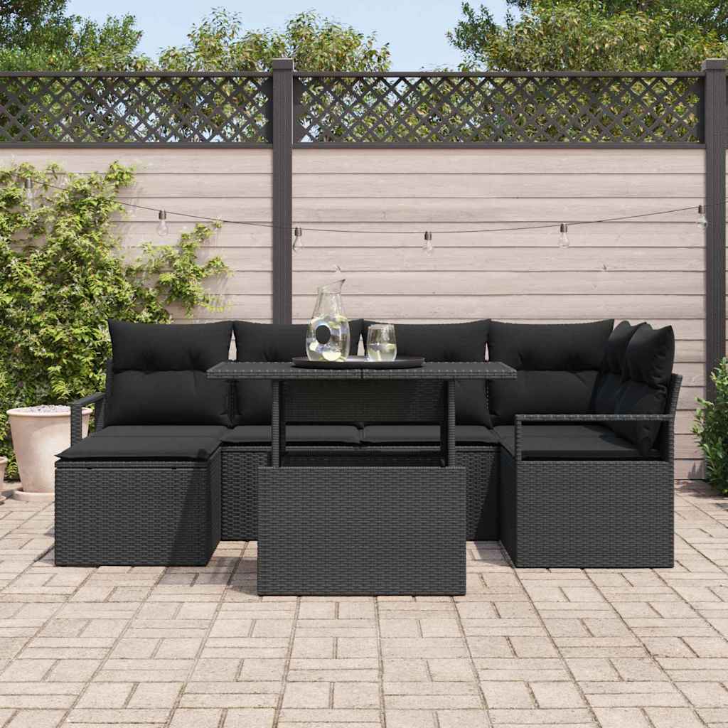 Tuin Sofa Set 7 pcs Zwart Poly rattan en gepoedercoat staal is nu te koop bij PeponiXL, paradijselijk wonen!