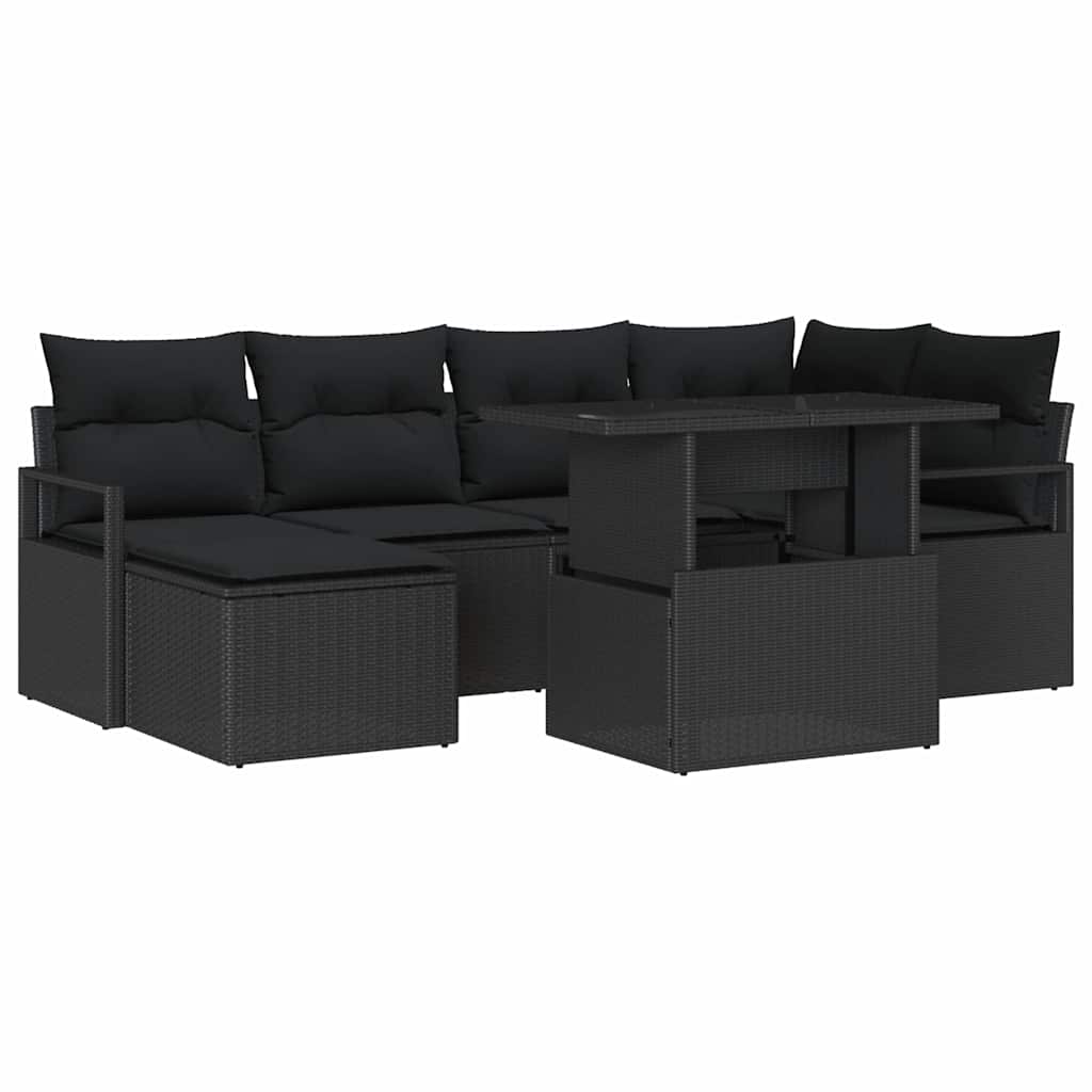 Tuin Sofa Set 7 pcs Zwart Poly rattan en gepoedercoat staal is nu te koop bij PeponiXL, paradijselijk wonen!