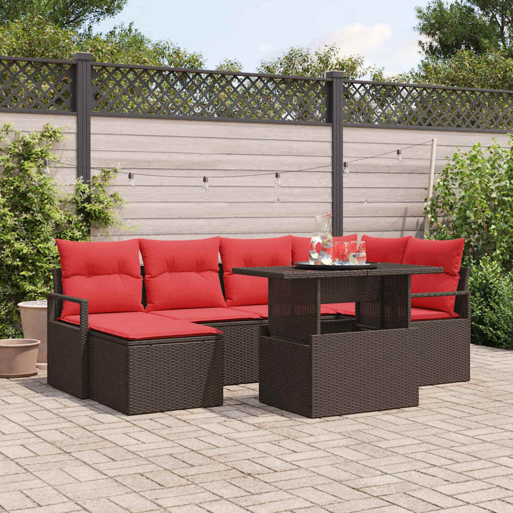 Tuin Sofa Set met opslag 7 pcs Bruin en Rood Poly riet is nu te koop bij PeponiXL, paradijselijk wonen!