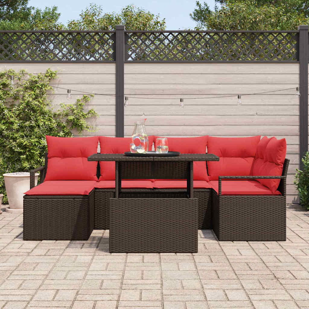 Tuin Sofa Set met opslag 7 pcs Bruin en Rood Poly riet is nu te koop bij PeponiXL, paradijselijk wonen!