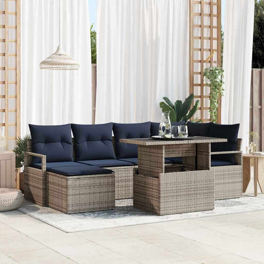 Tuin Sofa Set met opslag 7 pcs Grijs en Marineblauw Poly riet is nu te koop bij PeponiXL, paradijselijk wonen!