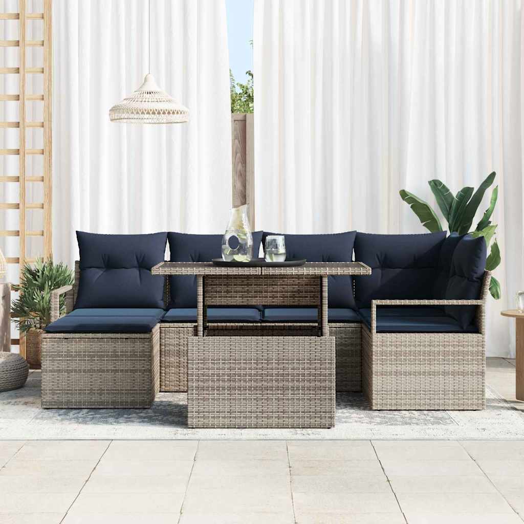 Tuin Sofa Set met opslag 7 pcs Grijs en Marineblauw Poly riet is nu te koop bij PeponiXL, paradijselijk wonen!