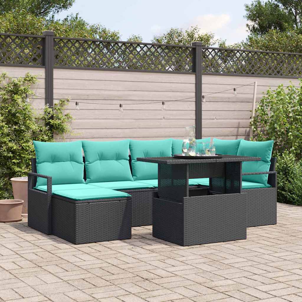 Tuin Sofa Set met opslag 7 pcs Zwart en Blauw Poly riet is nu te koop bij PeponiXL, paradijselijk wonen!