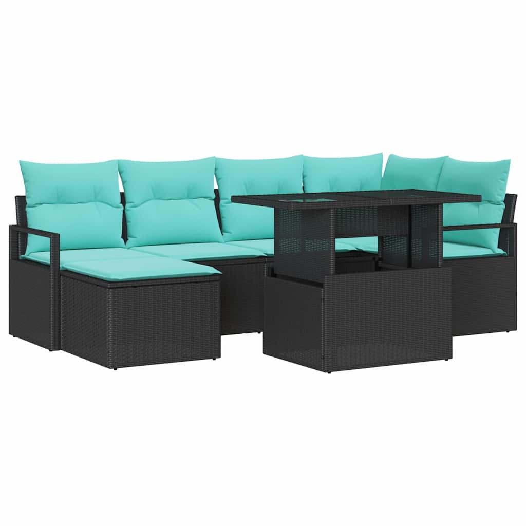 Tuin Sofa Set met opslag 7 pcs Zwart en Blauw Poly riet is nu te koop bij PeponiXL, paradijselijk wonen!