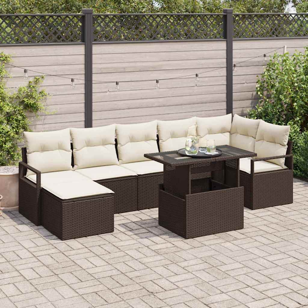 Tuin Sofa Set met kussen 8 pcs Bruin en crème is nu te koop bij PeponiXL, paradijselijk wonen!