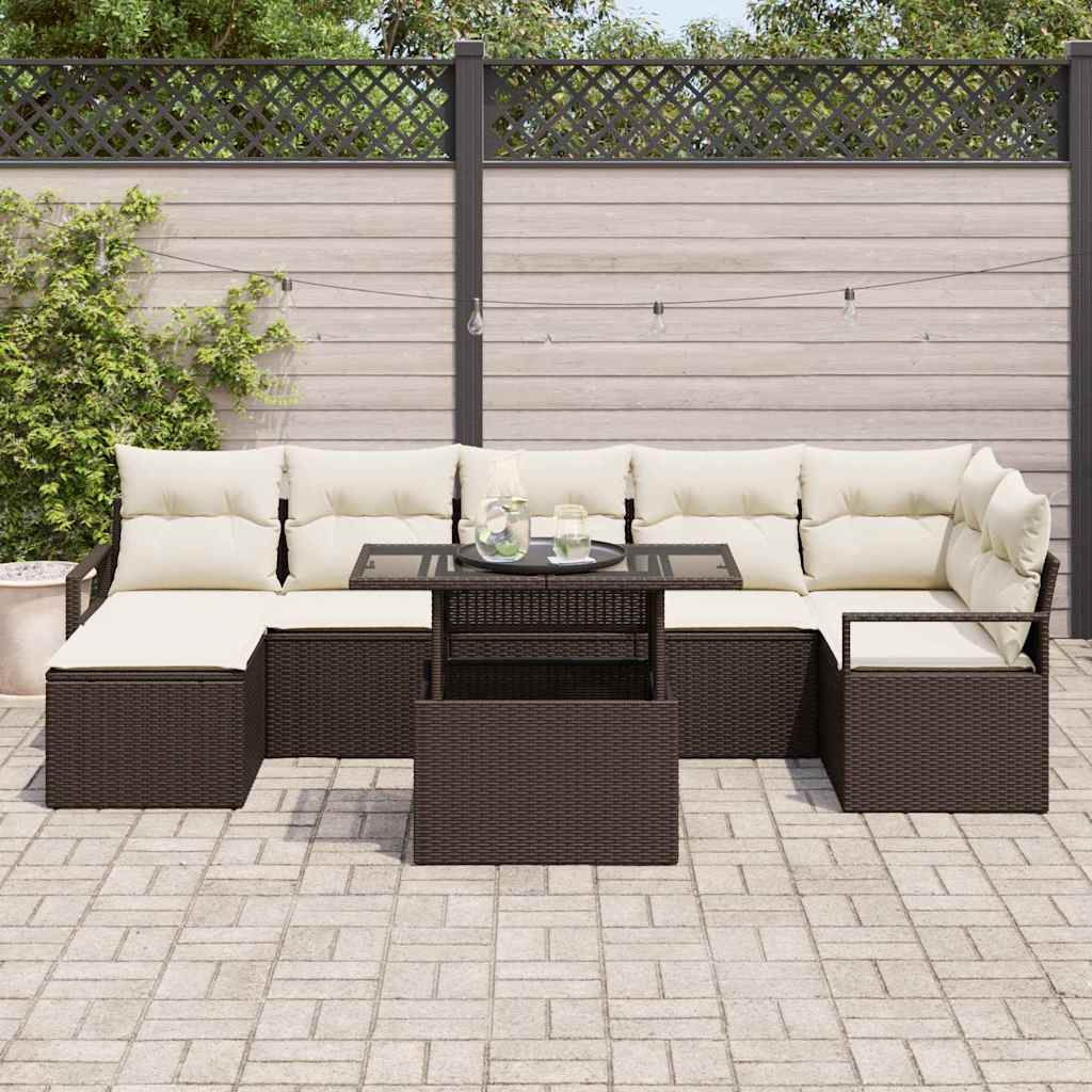 Tuin Sofa Set met kussen 8 pcs Bruin en crème is nu te koop bij PeponiXL, paradijselijk wonen!