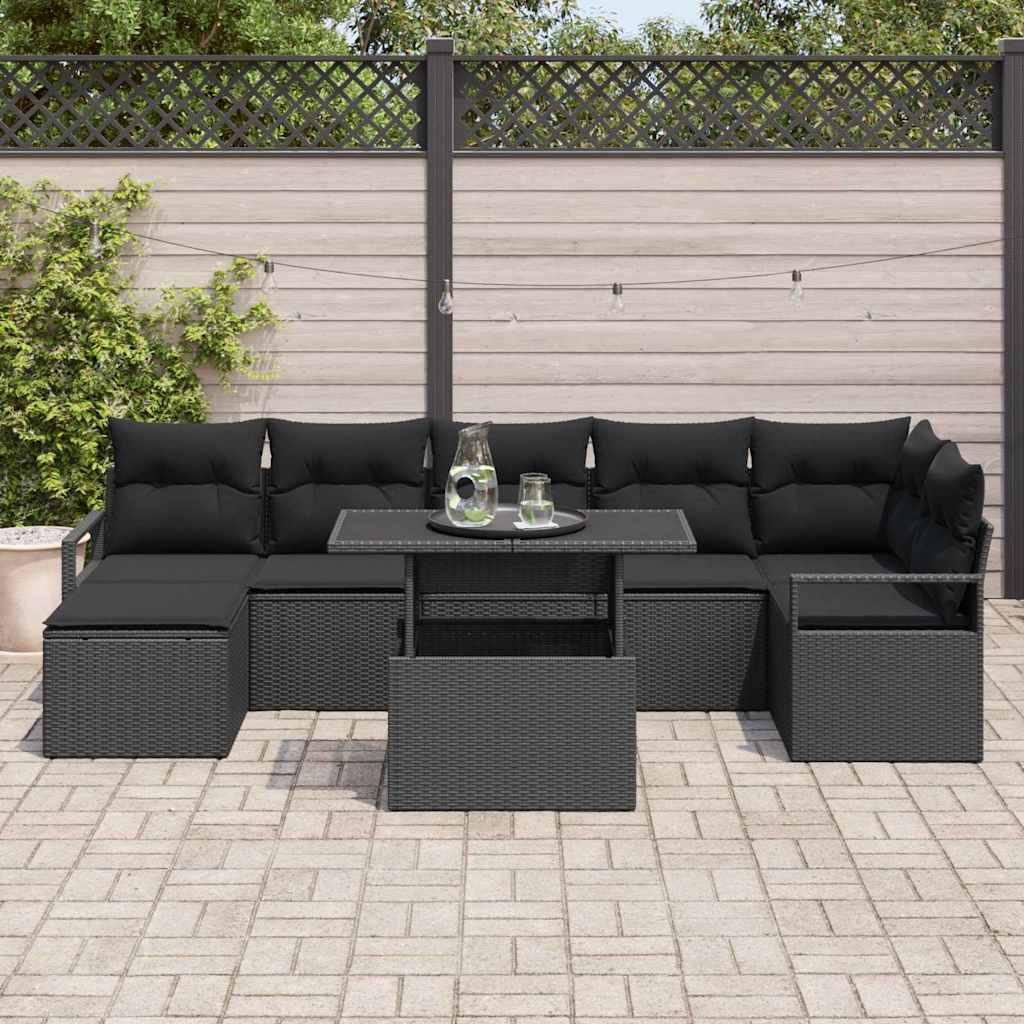 Tuin Sofa Set met opslag 8 pcs Zwart poly rattan is nu te koop bij PeponiXL, paradijselijk wonen!