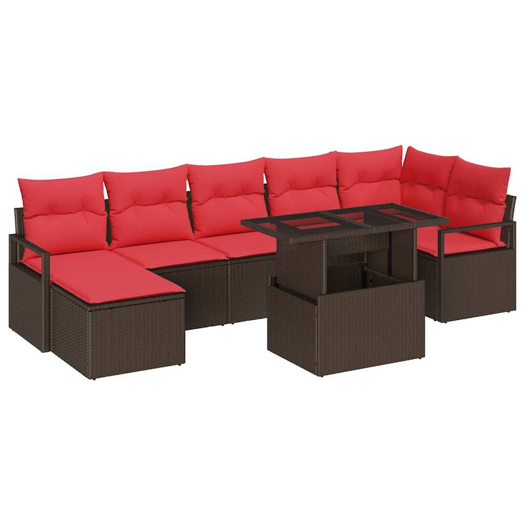 Tuin Sofa Set met kussen 8 pcs Bruin en Rood poly rattan is nu te koop bij PeponiXL, paradijselijk wonen!