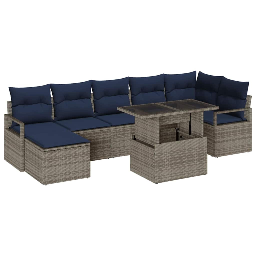 Tuin Sofa Set met opslag 8 pcs Grijs en Marineblauw poly rattan is nu te koop bij PeponiXL, paradijselijk wonen!