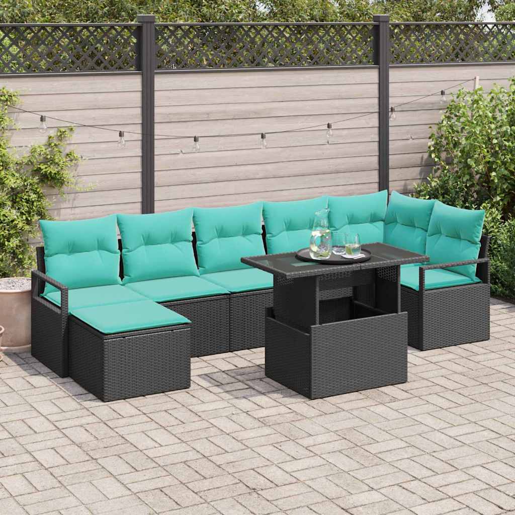 Tuin Sofa Set met kussen 8 pcs Zwart en Blauw poly rattan is nu te koop bij PeponiXL, paradijselijk wonen!