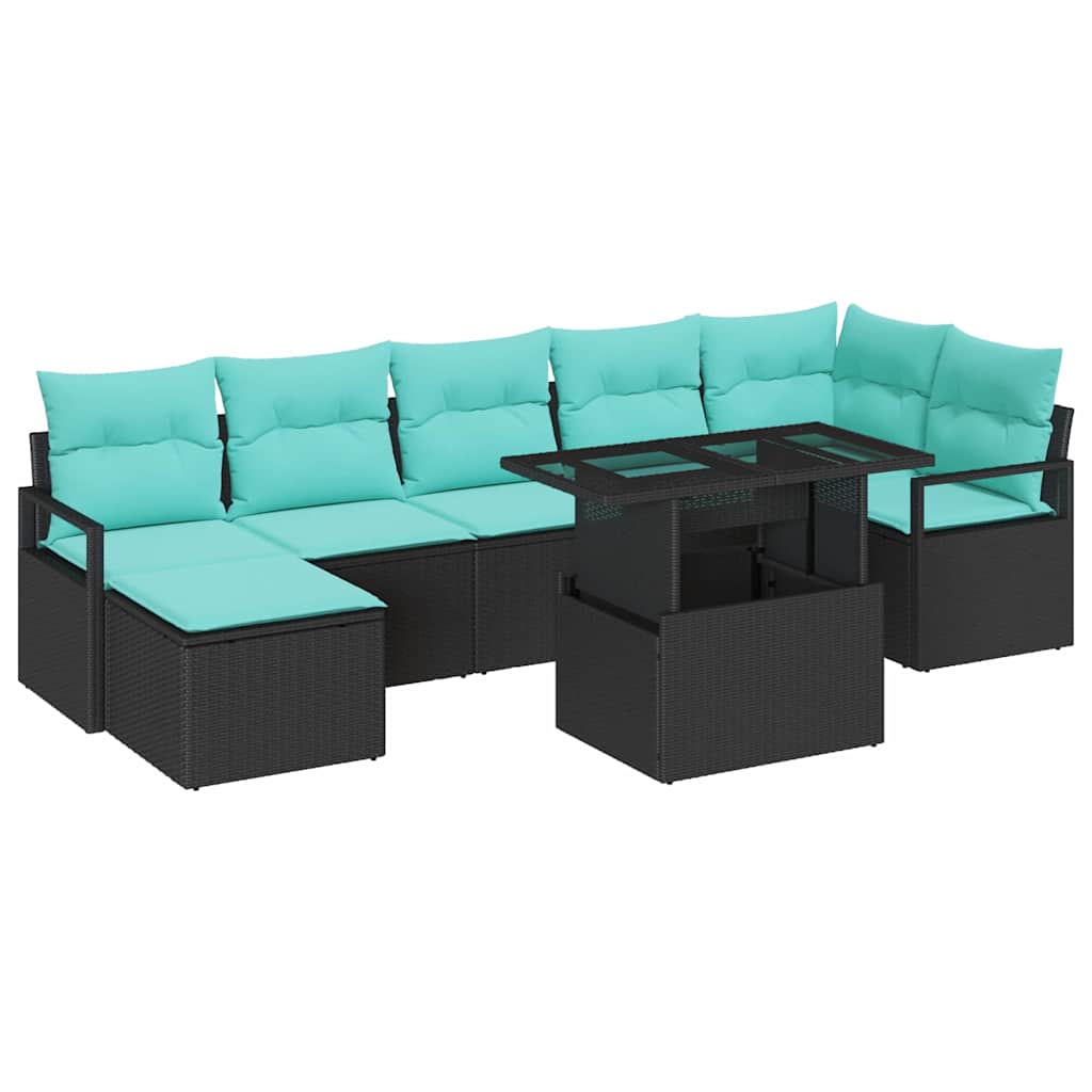 Tuin Sofa Set met kussen 8 pcs Zwart en Blauw poly rattan is nu te koop bij PeponiXL, paradijselijk wonen!