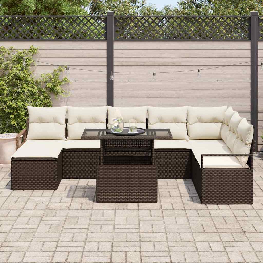Tuin Sofa Set met kussen 9 pcs Bruin en crème is nu te koop bij PeponiXL, paradijselijk wonen!