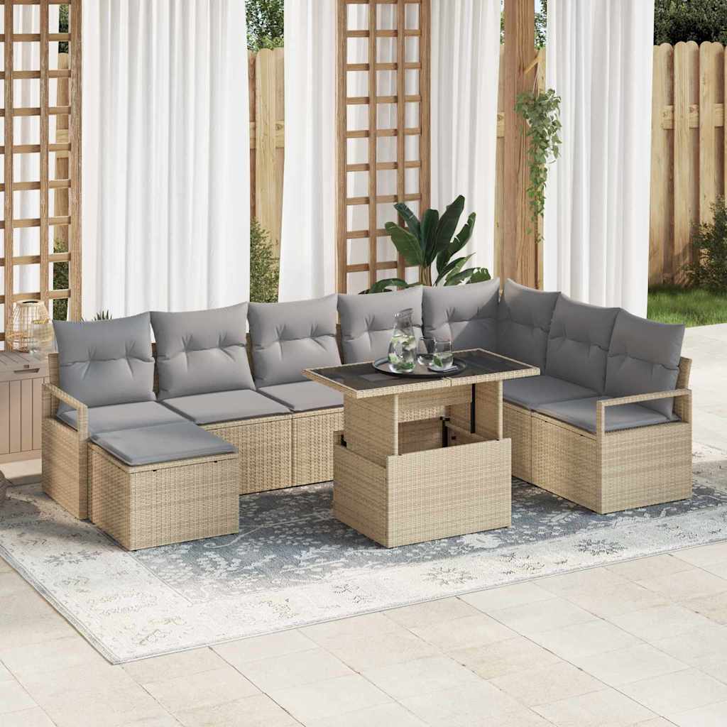 Tuin Sofa Set met kussen 9 pcs beige en lichtgrijs is nu te koop bij PeponiXL, paradijselijk wonen!