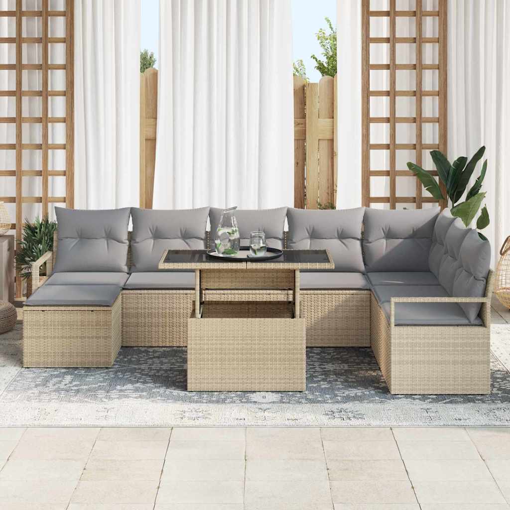 Tuin Sofa Set met kussen 9 pcs beige en lichtgrijs is nu te koop bij PeponiXL, paradijselijk wonen!