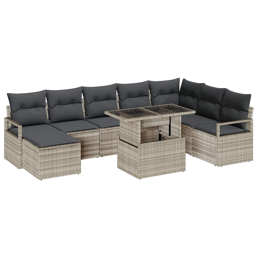 Tuin Sofa Set met kussen 9 pcs Lichtgrijs is nu te koop bij PeponiXL, paradijselijk wonen!