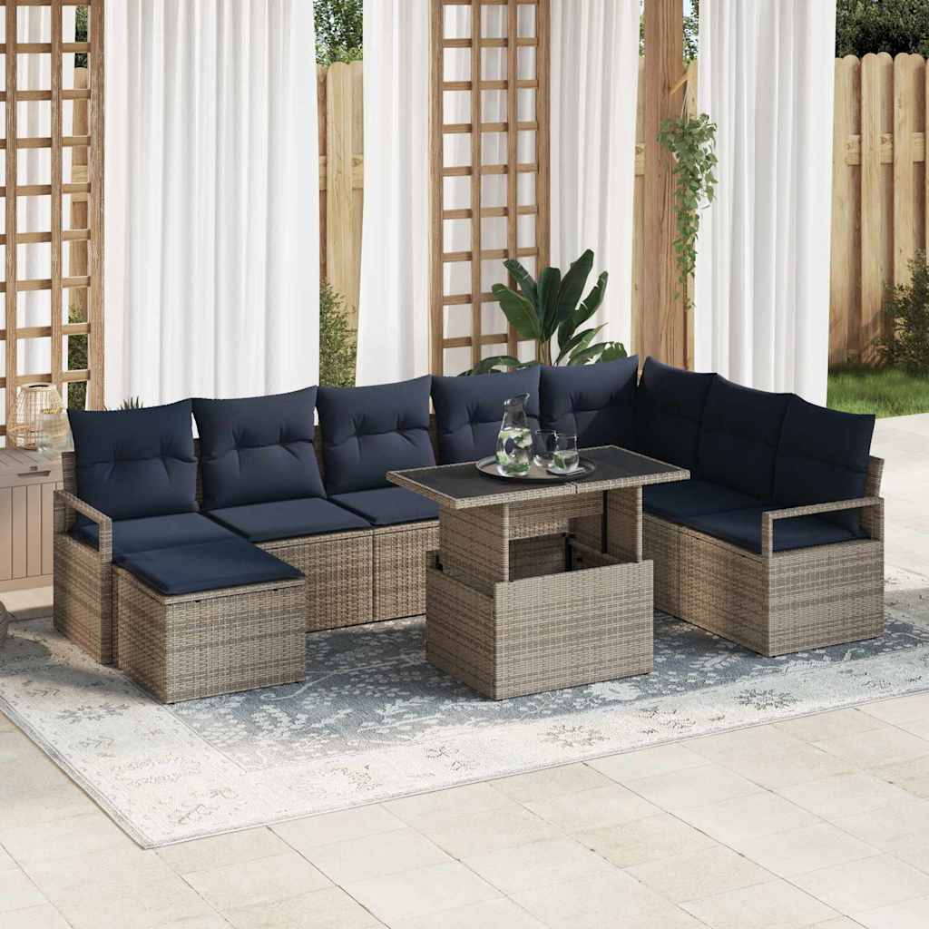 Tuin Sofa Set met kussen met opslag 9 pcs grijs en marineblauw is nu te koop bij PeponiXL, paradijselijk wonen!