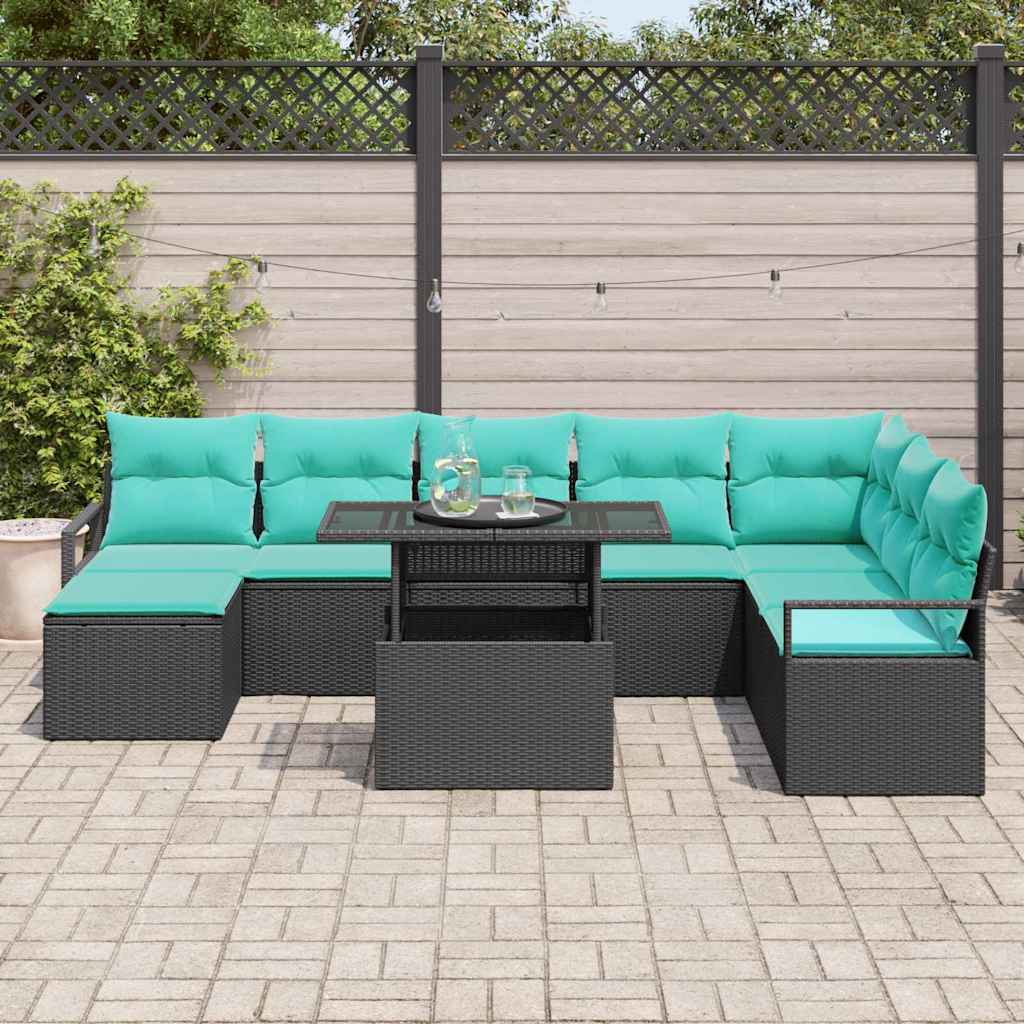 Tuin Sofa Set met kussen met opslag 9 pcs Zwart en blauw is nu te koop bij PeponiXL, paradijselijk wonen!