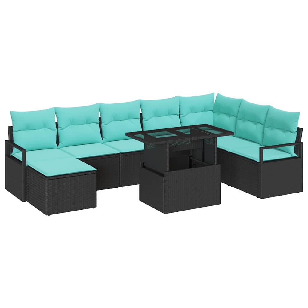 Tuin Sofa Set met kussen met opslag 9 pcs Zwart en blauw is nu te koop bij PeponiXL, paradijselijk wonen!