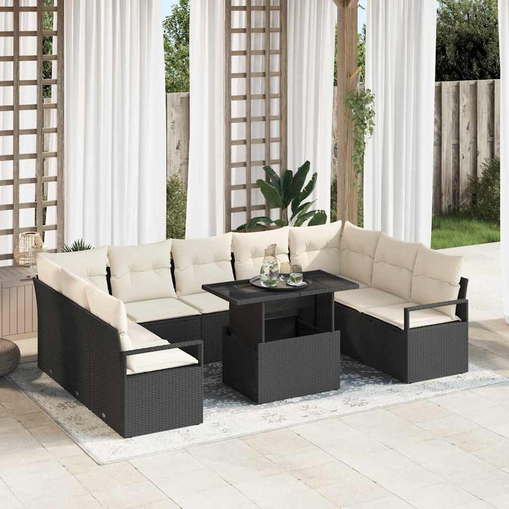 Tuin Sofa Set met kussen 10 pcs Zwart en crème poly rattan is nu te koop bij PeponiXL, paradijselijk wonen!