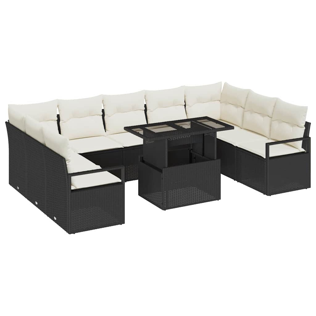 Tuin Sofa Set met kussen 10 pcs Zwart en crème poly rattan is nu te koop bij PeponiXL, paradijselijk wonen!