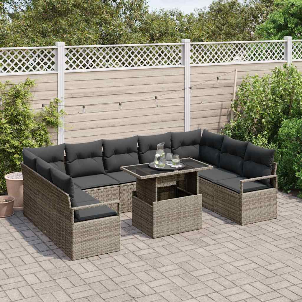 Tuin Sofa Set met kussen 10 pcs Grijs poly rattan is nu te koop bij PeponiXL, paradijselijk wonen!