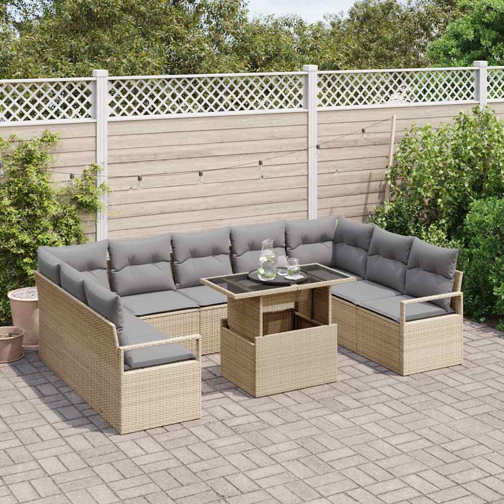 Tuin Sofa Set met kussen 10 pcs beige en lichtgrijs poly rattan is nu te koop bij PeponiXL, paradijselijk wonen!