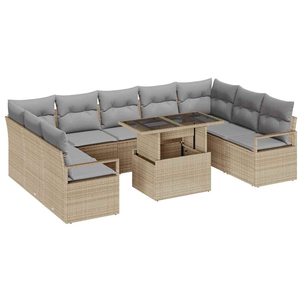 Tuin Sofa Set met kussen 10 pcs beige en lichtgrijs poly rattan is nu te koop bij PeponiXL, paradijselijk wonen!