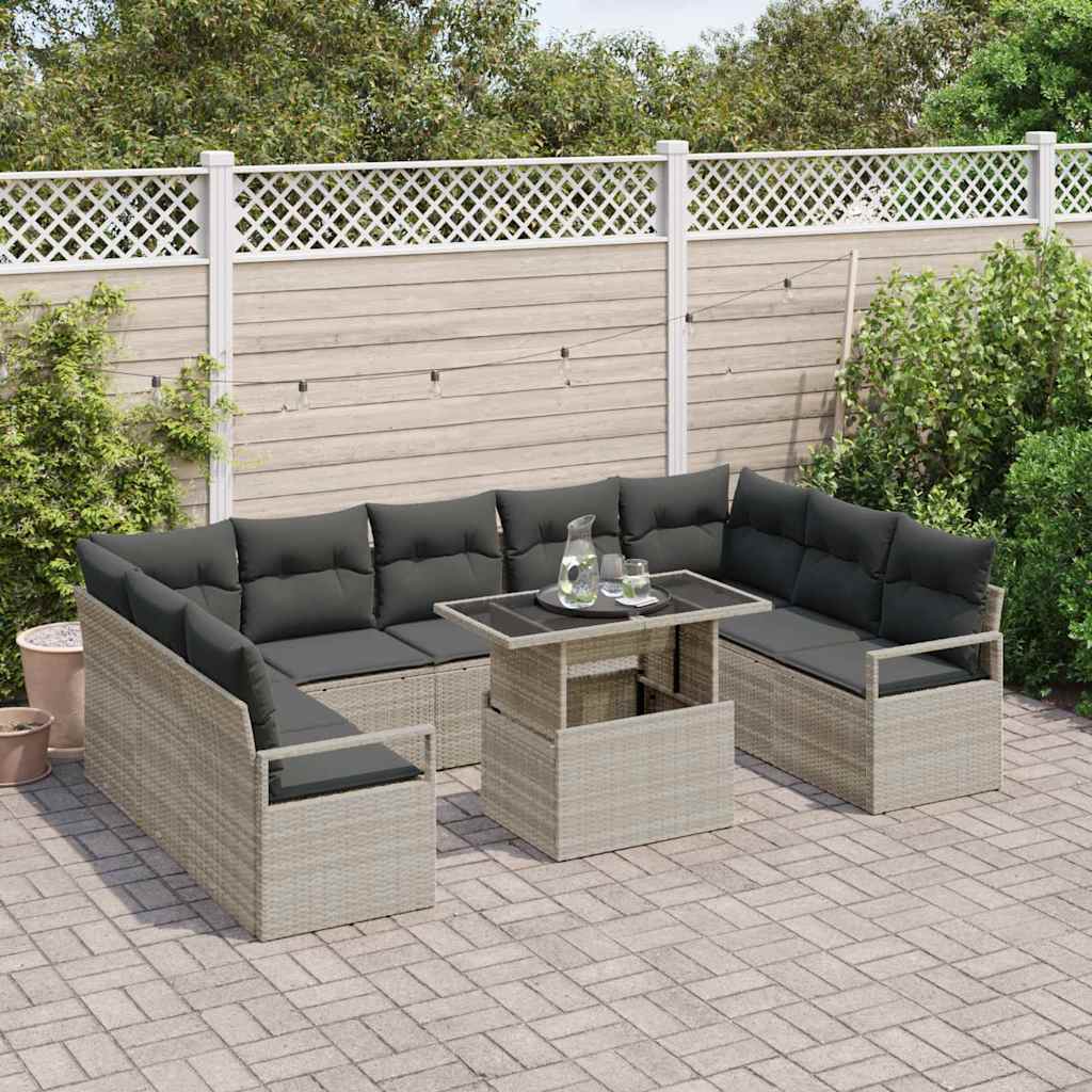 Tuin Sofa Set met kussen 10 pcs Lichtgrijs poly rattan is nu te koop bij PeponiXL, paradijselijk wonen!